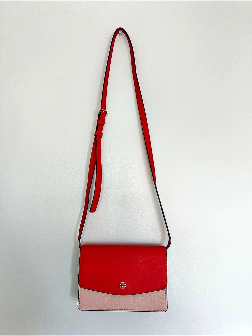 Tory Burch Red and Pink Saffiano Leather Crossbody